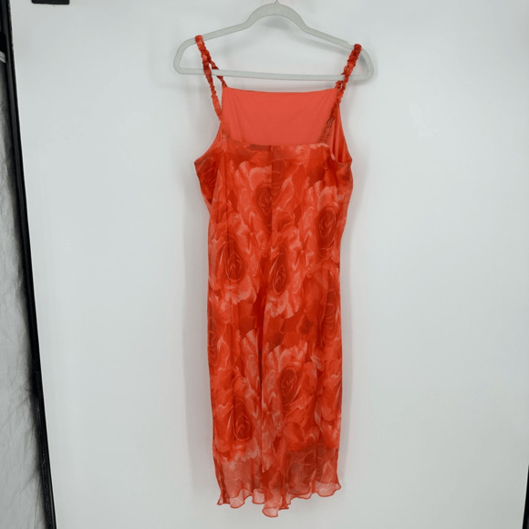 Vintage 90s Y2K Chiffon Dress Size S Floral Orange Knee Length Prom Bodycone - Picture 12 of 12